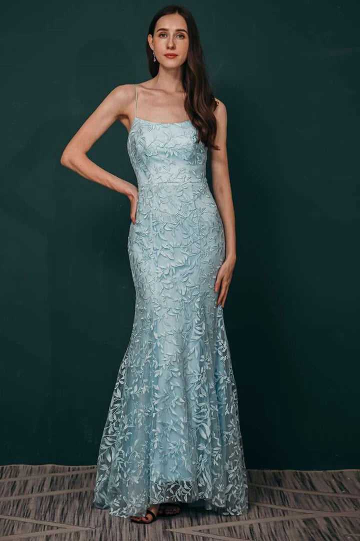 Light Blue Applique Lace Full Of Charm Mermaid Dress